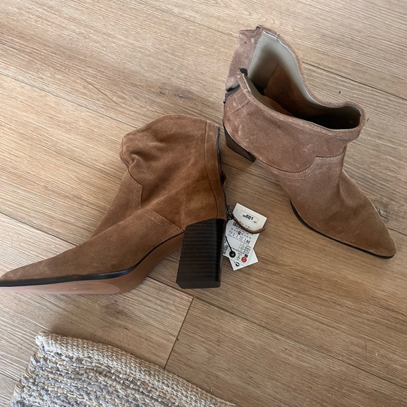 Zara Suede Ankle Boots Brown 39/8 Brand New - Picture 3 of 4